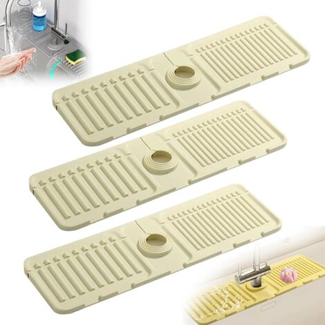 Tapis de robinetterie pour évier de cuisine, protection pour évier de cuisine 2025, pare-éclaboussures pour évier de cuisine, tapis d'égouttage en silicone, bac d'évier en pierre à séchage rapide (bei (1/5)