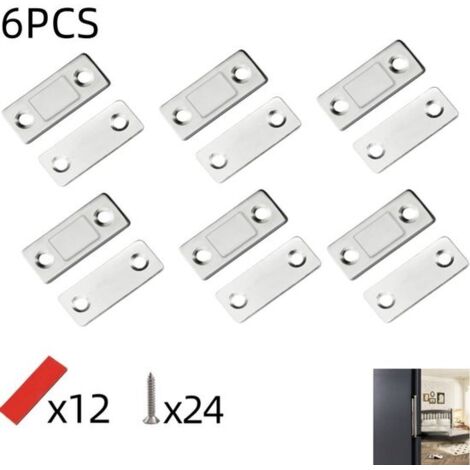 Lot de 6 ventouses magnétiques pour portes et tiroirs - Convient aux placards de cuisine, armoires et portes coulissantes - Argent - 42 x 17 mm (1/5)