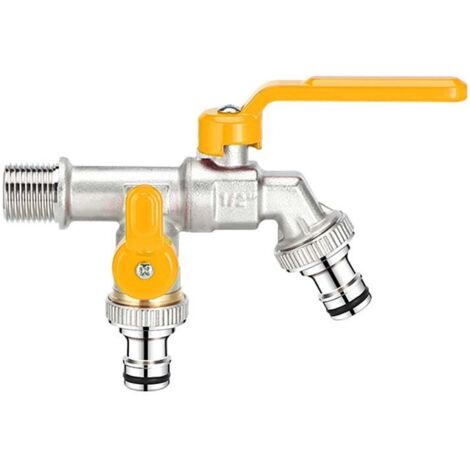 Robinet de jardin - Robinet extérieur à double sortie - Jaune (1/3)