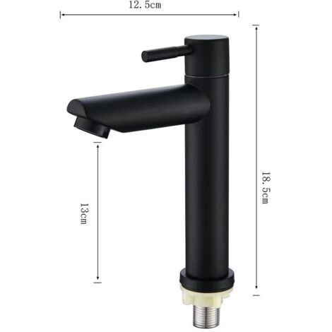Robinet de lavabo en acier inoxydable, monotrou, eau froide simple, pour une utilisation domestique dans les meubles-lavabos, les lavabos et les vasques à poser. (1/3)