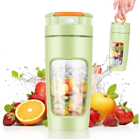 Mixeur portable, mini mixeur, mixeur personnel portable, gobelet de 600 ml, couvercle étanche, mini mixeur puissant, chargement sans fil, broie la glace et les fruits (vert) (1/5)
