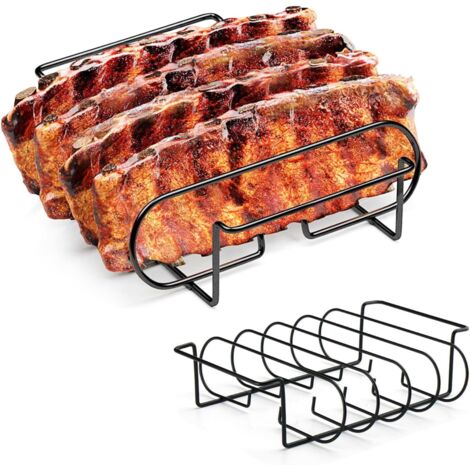 Support à côtes en acier, accessoire de barbecue, grille de barbecue, convient pour les côtes levées en métal, le poulet, convient pour griller des côtelettes d'agneau (1/5)