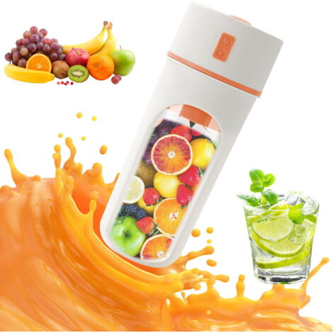 Presse-agrumes électrique portable rechargeable par USB, mini-gobelet à jus d'orange et de citron de 480 ml, batterie de 1200 mAh, facile à nettoyer (orange). (1/5)