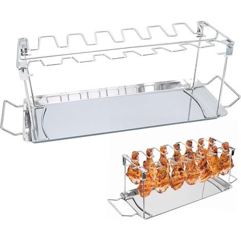 Support à poulet pliable en acier inoxydable, pouvant contenir 14 cuisses de poulet, adapté aux fours et aux barbecues extérieurs. (1/5)