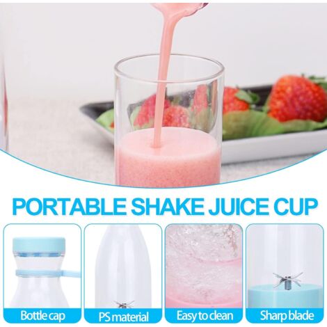 Mini-blender portable de 380 ml, avec mini-blender électrique rechargeable par USB, idéal pour préparer des smoothies, des jus et des crèmes glacées, parfait pour les voyages et le fitness - bleu. (1/5)