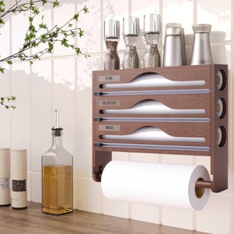 Distributeur de film alimentaire, distributeur de film alimentaire avec coupe-film et porte-essuie-tout, distributeur de papier aluminium et de film alimentaire, organiseur mural/tiroir de cuisine - m (1/5)