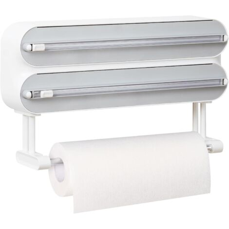 Distributeur de papier essuie-tout mural (3 rouleaux) - Coupe-feuille magnétique, distributeur de papier aluminium et de film avec lame tranchante, distributeur de film alimentaire, avec porte-papier (1/5)