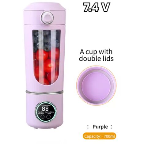 Blender/extracteur de jus portable, grande capacité de 700 ml, lames en acier résistant, bol mélangeur 2 en 1, appareil à smoothies portable - violet (1/3)
