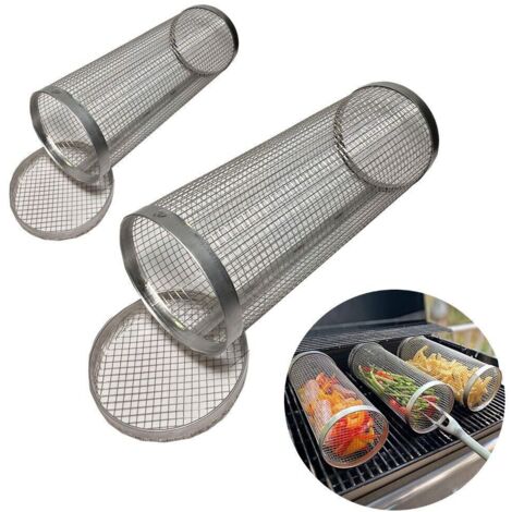 Panier à barbecue à roulettes en 2 pièces, panier à viande et légumes pour barbecue (1/5)
