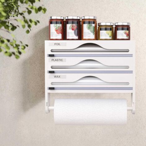 Distributeur de film alimentaire, distributeur de film alimentaire avec coupe-film et porte-essuie-tout, distributeur de papier aluminium et de film alimentaire, organiseur mural/tiroir de cuisine - b (1/5)