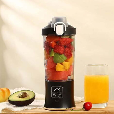 Presse-fruits électrique portable, rechargeable, pour une utilisation à domicile, à la plage et à la piscine (noir)