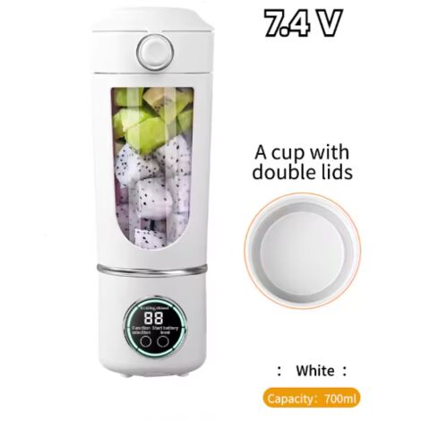 Blender/extracteur de jus portable, grande capacité de 700 ml, lames en acier résistant, bol mélangeur 2 en 1, appareil à smoothies portable - blanc (1/3)