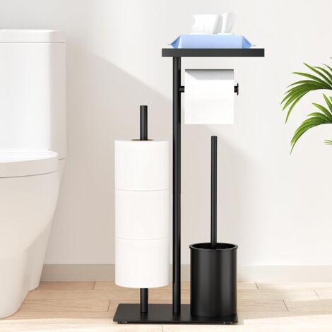 Porte-papier toilette debout en acier inoxydable avec brosse – avec boîte à lingettes humides, ensemble WC (1/5)
