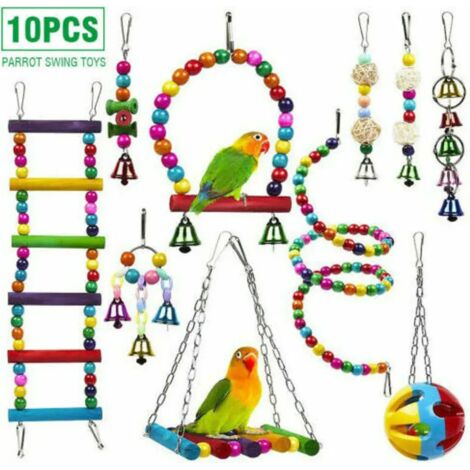 Un ensemble de jouets pour oiseaux, jouets pour perroquets, balançoire, clochette suspendue, perruche. (1/5)