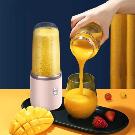 Mixeur portable, mini mixeur, extracteur de jus, extracteur de jus rechargeable à 6 lames, mixeur portable, extracteur de jus portatif, mixeur de sport, de voyage et d'extérieur (rose) (1/4)