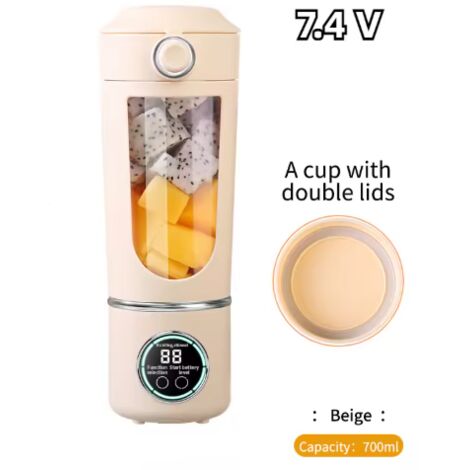 Blender/extracteur de jus portable, grande capacité de 700 ml, lames en acier résistant, bol mélangeur 2 en 1, appareil à smoothies portable - beige (1/3)