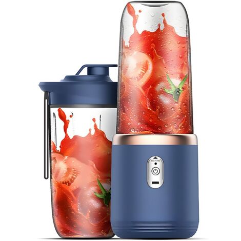 Mixeur portable avec deux gobelets mélangeurs, mixeur électrique portable 400 ml (sans fil), mini mixeur, bleu. (1/5)