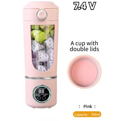 Blender/extracteur de jus portable, grande capacité de 700 ml, lames en acier résistant, bol mélangeur 2 en 1, appareil à smoothies portable - rose (1/3)