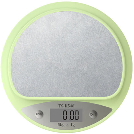 Jolie balance de cuisine, balance alimentaire numérique avec écran LCD, capacité de 11 lb (5 kg), mesure de poids précise à 0,03 oz (1 g), convient pour la pâtisserie et la cuisine (verte). (1/5)
