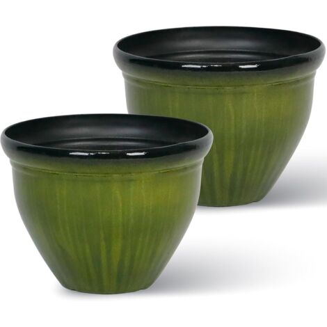 Pot de fleurs rond en plastique vert de 5 pouces de diamètre avec trous de drainage, 4 pouces de hauteur - lot de 2, pot de fleurs lisse en forme de cloche - pot de fleurs léger pour intérieur/extérie (1/5)