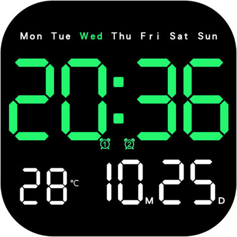 Horloge électronique LED multifonctionnelle pour salon, horloge murale moderne, horloge sur pied, réveil multifonctionnel - Verte (1/5)