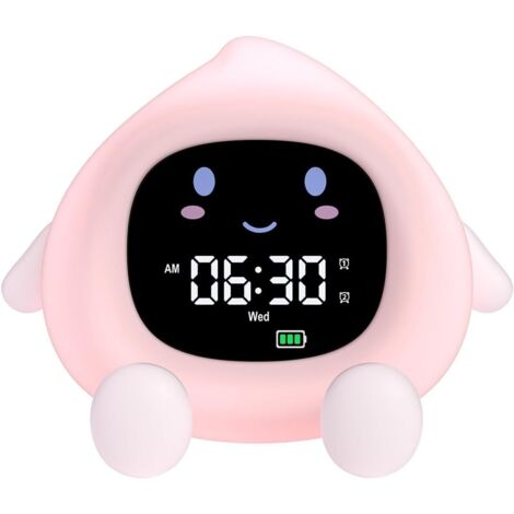 Réveil éducatif pour enfants avec deux alarmes (jour/nuit), luminosité d'écran réglable, fonction snooze 12/24 heures, lumière de réveil 7 couleurs, arrêt automatique après 30 secondes et 10 chansons (1/5)