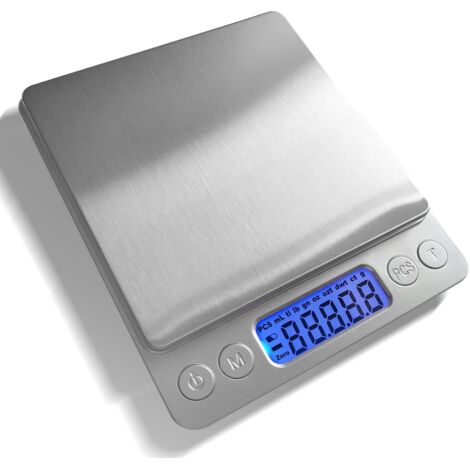 Balance de cuisine électronique 3000 g/0,1 g avec affichage numérique, fonction tare, 9 unités, arrêt automatique, pile incluse - acier inoxydable (1/5)