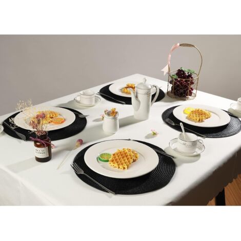 Sets de table ronds noirs, lot de 6, 36 cm de diamètre, lavables et résistants à la chaleur. Conviennent pour la cuisine, l'intérieur, l'extérieur, la maison et les restaurants. (1/5)