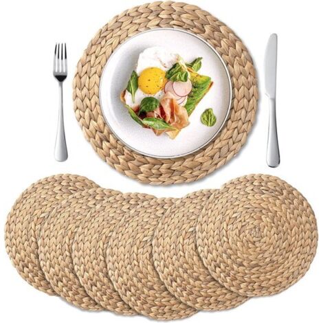 sets de table ronds tissés, sets de table en jacinthe d'eau naturelle de 35 cm, sets de table en herbe tissée (1/5)