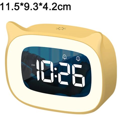 Réveil lumineux pour enfants, appareil d'apprentissage du sommeil pour enfants, veilleuse pour enfants, double réveil, aide à l'apprentissage du sommeil, rechargeable (jaune). (1/3)