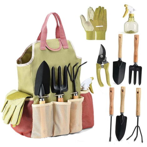 Ensemble d'outils de jardinage, ensemble de 9 outils à main robustes, avec un sac de rangement durable, résistant à la rouille, un cadeau idéal pour hommes et femmes. (1/4)