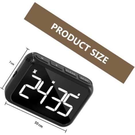 Minuteur électronique LED rechargeable avec grand écran LCD, réveil magnétique numérique pour la cuisine et la pâtisserie, idéal pour les cuisines et les bureaux, noir.