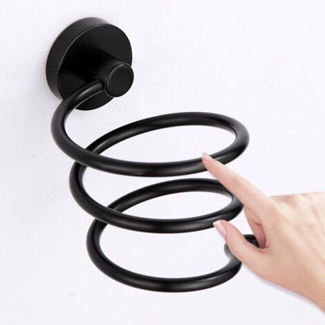 Support pour sèche-cheveux, portant mural pour vêtements, structure en aluminium spiralée, étagère peinte en noir, rangement pour salles de douche. (1/3)