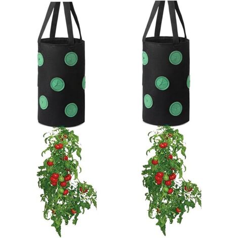 Lot de 2 sacs de culture pour fraises de 3 gallons, suspendus, multifonctionnels, adaptés aux jardins, noirs. (1/2)