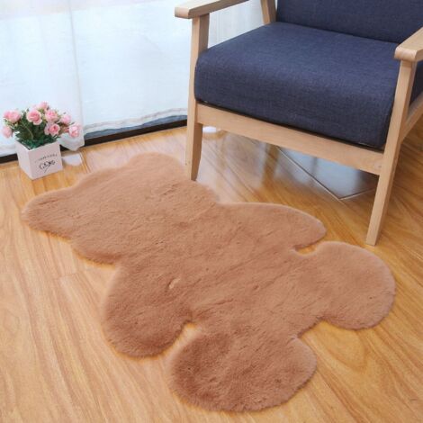 Tapis ours mignon, tapis de sol décoratif en fausse peluche, motif dessin animé, couverture de chevet pour chambre à coucher/chambre d'enfant, 6090cm (kaki)