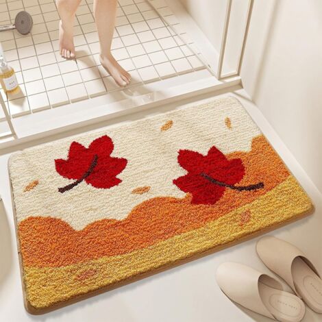 Tapis de bain antidérapant automne, absorbant, en microfibre douce, motif feuille d'érable, lavable en machine, 40 x 60 cm (1/5)