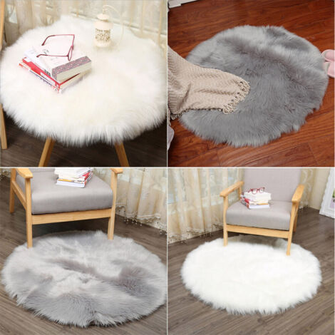 Tapis rond et moelleux en laine, tapis de chambre doux imitation peau de mouton - gris (1/5)