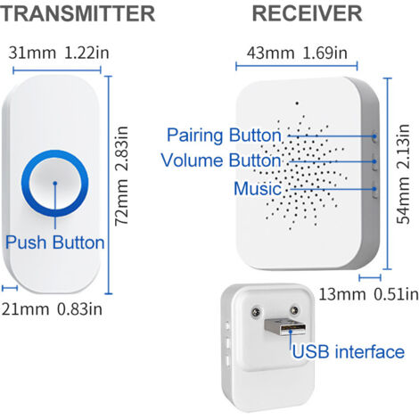 Sonnette USB avec commande vocale, télécommande sans fil intelligente pour la maison, sonnette musicale électronique (noire) (1/4)
