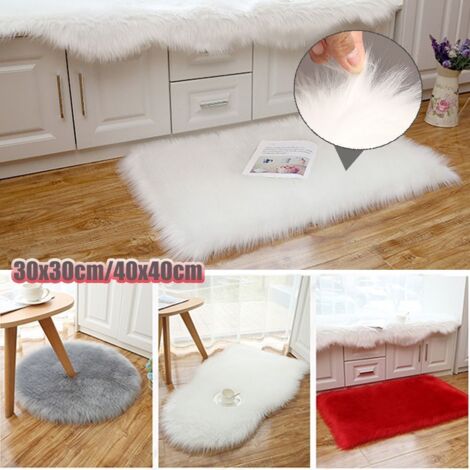 Tapis en peluche à poils longs, imitation laine douce et moelleuse, blanc, 30 x 30 cm (1/5)