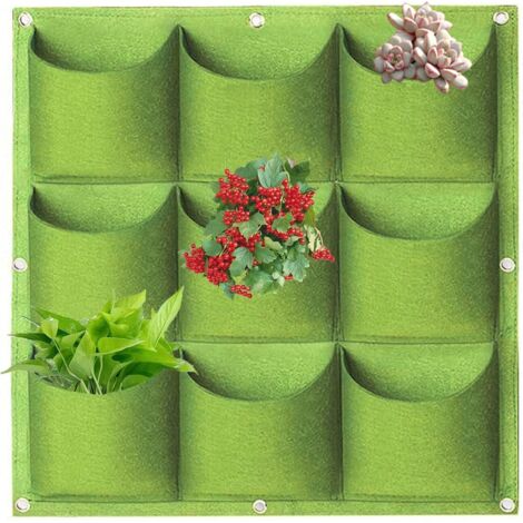 Sacs de rangement suspendus pour plantes, 9 poches, sacs de rangement verticaux muraux suspendus, conteneurs à fleurs verts verticaux pour jardinage d'extérieur et d'intérieur, sacs de rangement pour (1/5)