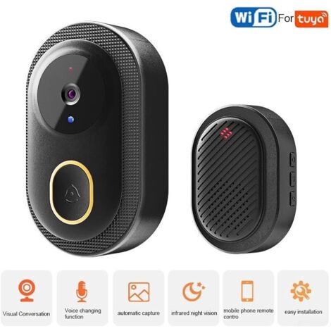 Sonnette vidéo WiFi 2,4 GHz fiable avec appels mains libres et vidéo claire (noire) (1/5)