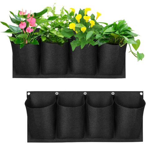 sacs de jardinage, 4 sacs muraux verticaux et étanches, adaptés aux balcons, à l'extérieur et aux jardins, noirs. (1/4)