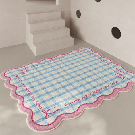 Tapis en fausse peluche à carreaux avec nœud papillon, décoration de salon, antidérapant, résistant aux taches, tapis de canapé, cadeau pour fille, 6090cm (rose), style deux. (1/2)