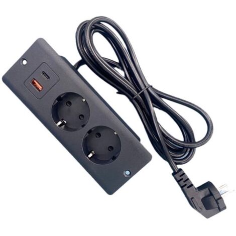Multiprise de bureau avec 2 prises, 1 port USB, 1 interface PD20W Type-C et un cordon d'alimentation de 1,5 mètre.