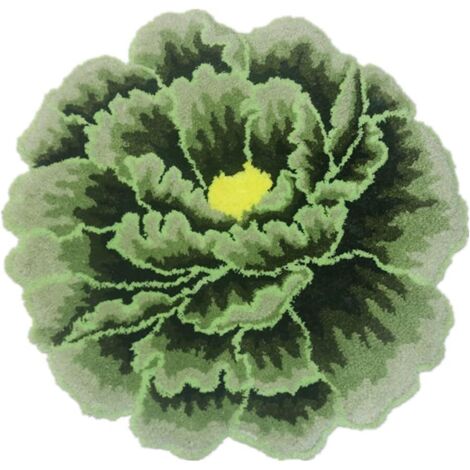 Tapis rond en polyester à motif pivoines vertes, idéal pour les chambres, les cuisines et les salles de bains. Doux, moelleux, antidérapant et lavable. Dimensions : 60 x 60 cm. (1/5)