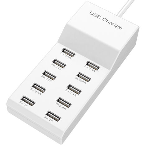 Station de charge murale USB à 10 ports, format familial, ports USB pour plusieurs appareils (smartphones, tablettes, ordinateurs portables) (1/5)