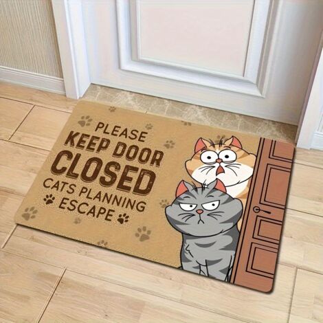 Tapis d'entrée d'intérieur à motif chat, tapis de sol décoratif tissé à la machine, tapis en fibres de polyester, 1 cm d'épaisseur, 6090 cm. (1/5)