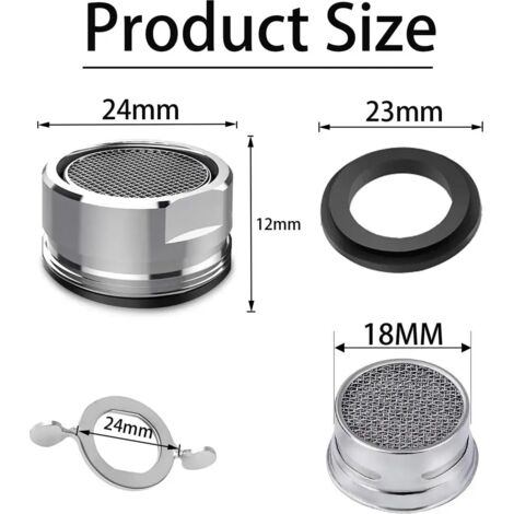 Ensemble 3 pièces - Aérateur - Régulateur de débit - M24 - Universel - Économie d'eau - Accessoires inclus - Accessoires pour aérateur - Acier inoxydable (1/3)