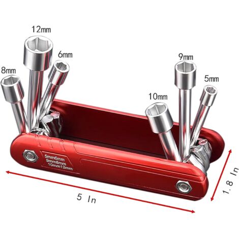 Jeu de clés à douille 6 en 1, clé hexagonale externe multifonctionnelle pliable en acier au carbone 45, douilles pour usage domestique et de réparation (métrique). (1/4)