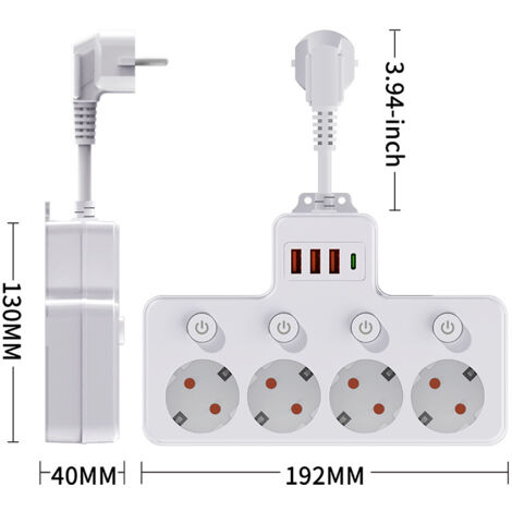 Adaptateur 1 vers 4, multiprise, multiprise USB Type-C multiport, prise multifonction, rallonge, avec interrupteur, avec USB, prise de courant, 1 pièce, style 2 (1/2)